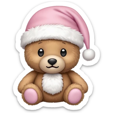 Teddy bear with pale pink Santa hat  sticker