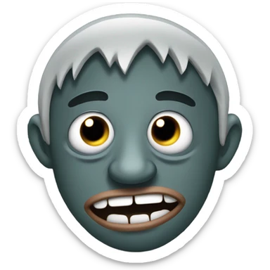 Depressed trollface with its tongue sticking out and left eye facing left and right eye facing right andthe background is white and the trollface is dark sticker