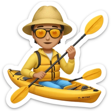 Yellow sea kayak with small male paddler sticker