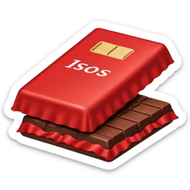 a chocolate bar with half red wrapped sticker