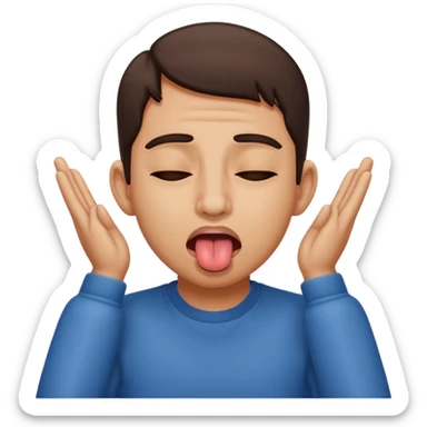 sticking out tongue with shut eyes and hands on ears sticker