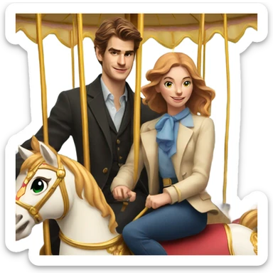 Andrew Garfield and Florence Pough riding a carousel sticker