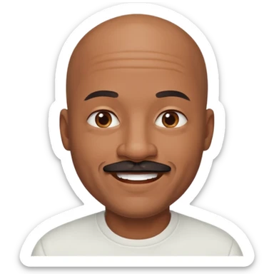 bald black dad with chin mustache smile warmly in white shirt sticker