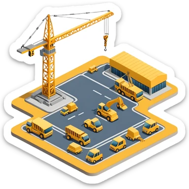 isometric construction site of airport sticker