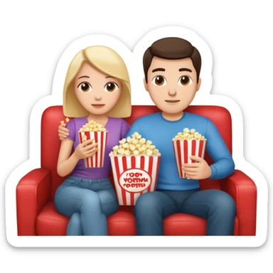 
A couple sitting on a sofa in a room enjoying a movie sticker