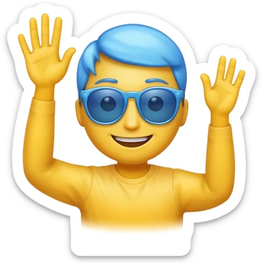 make me a emoji that is with summer glasses and a arm at the face smiling and please the emoji have aura sticker