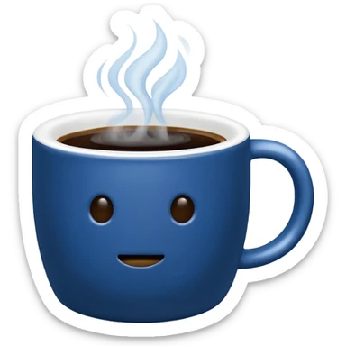 visibly steaming plain blue mug of coffee no face sticker