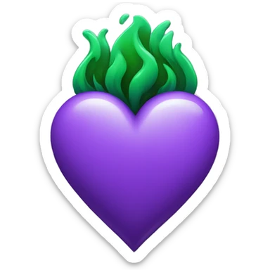 Purple heart with green flame sticker
