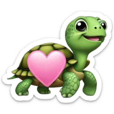 Turtle with pink heart sticker
