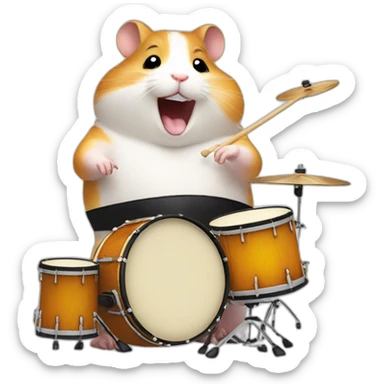 fat ecstatic hamster playing drums sticker