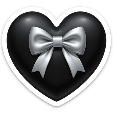 glossy velvet black heart with a silver bow and heart pattern on the bow sticker