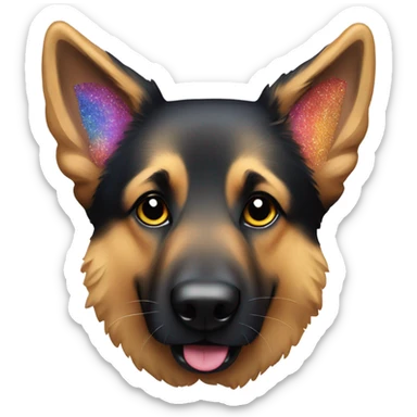 German shepherd with rainbow glitter fur sticker