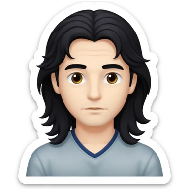 A handsome boy with long, wavy black hair that falls to his eyes, and matching dark eyes and eyebrows.
 sticker