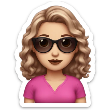 white girl with dark brown and pink wavy hair and sunglasses sticker