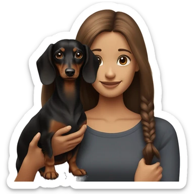 Long-haired black dachshund with brown-haired girl sticker