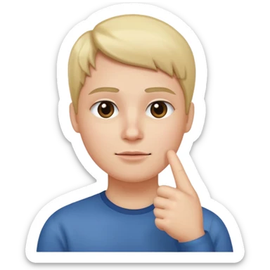 straight face with hand with thumb sticking left right under chin sticker