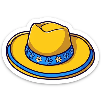 Cowgirl hat with blue and yellow wildflowers, straw cowboy hat sticker