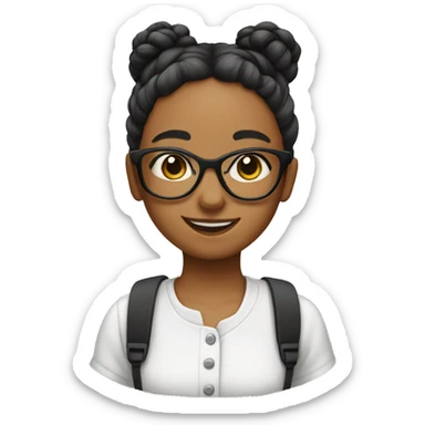 girl ith a hair bun and glasses and braces sticker