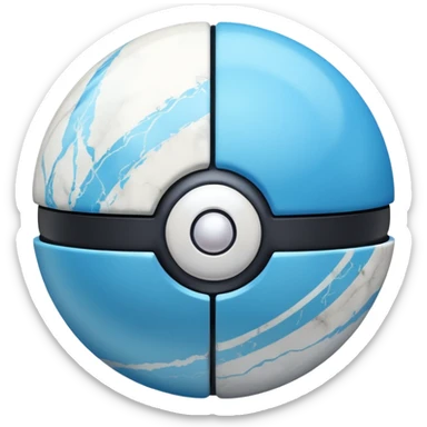 blue pokeball emoji, top half is a more saturated blue, bottom half is white, black stripe, with a white sheen, with a pearlescent finish, with a marble effect sticker