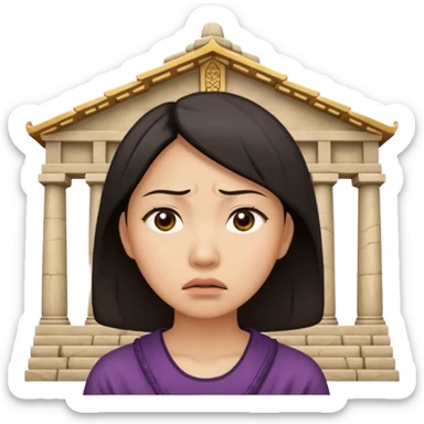 Asian woman agonizing over temple sticker