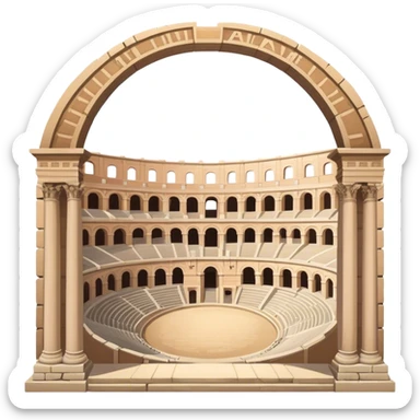 Cinematic Realistic Pula Arena Landmark Emoji, presenting the grand Roman amphitheater with towering stone arches. sticker