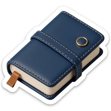 leather-textured notebook icon in skeuomorphism style with stitching details and realistic shading, navy blue leather cover sticker