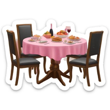 Pink decorated dinning room table with food sticker
