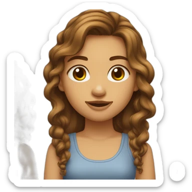 fille long cheuveux marron onduleé vétement cool sticker