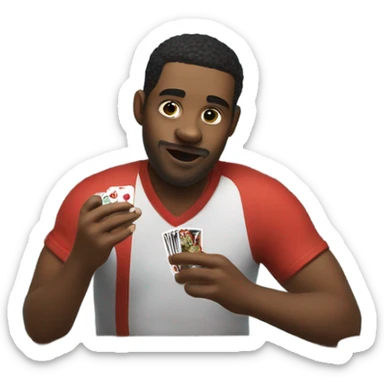 A man gambling and petting his cat eating wings sticker