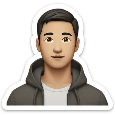 half asian half caucasian 21 year old man with very short dark brown hair sticker