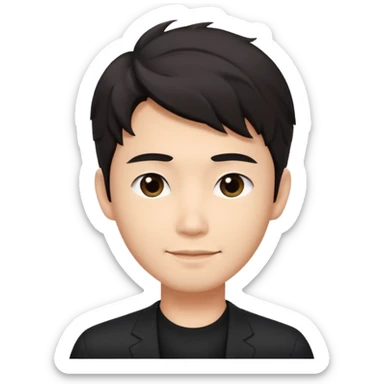 Asian guy wavy hair, dressed cool in black, demure but with a smirk  sticker