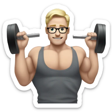 Pale guy with glasses doing benchpress workout sticker