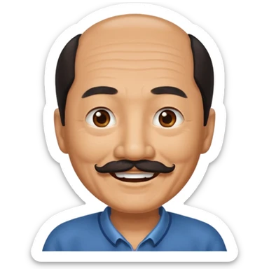 Old Chinese man with dark hair and mustache sticker