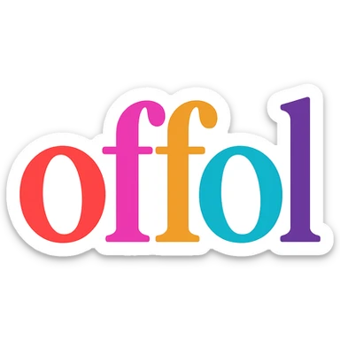colorful modern text image with the word 'offol' in the center, varied colorful fonts, no emoji or face sticker