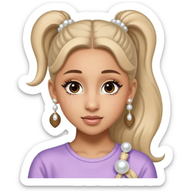 Ariana grande with a pony tail and pearl earrings  sticker