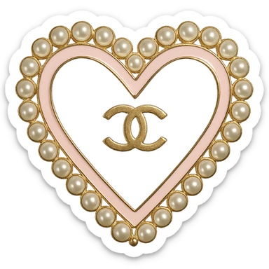  only the elegant heart with pearls and gold Chanel logo,  with no background. black pink,  sticker