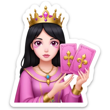 black hair girl with pink pink tarot gold cards sticker