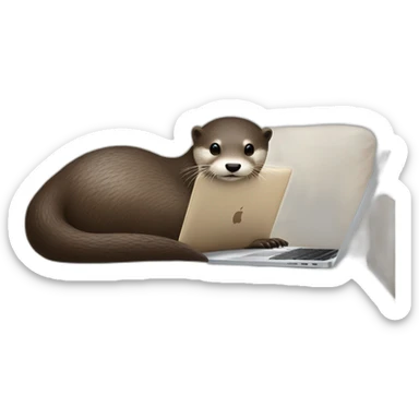 female otter's back against a pillow and use a macbook sticker