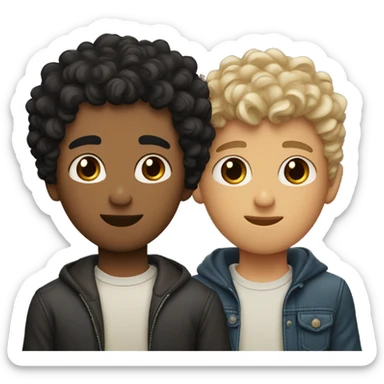 a mulatto boy with small curly black hair with hearts on his eyes who falls in love with a light haired boy with small straight hair with wavy bangs sticker