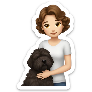 brown hair girl cuddling a bouvier bernois sticker