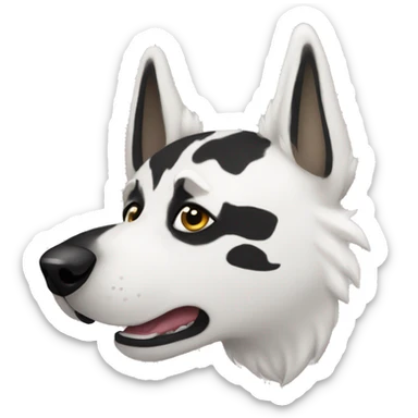 White German shepherd with a black thunderbolt on its side sticker