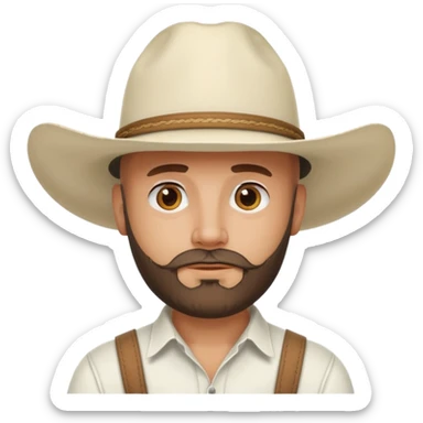 bald man with beard wearing white cowboy hat sticker