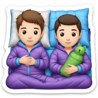 two friends in pajamas with a sleeping bag, sleepover theme sticker
