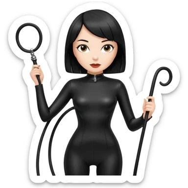 madam with straight bob black hairstyle in black latex with whip in hand sticker