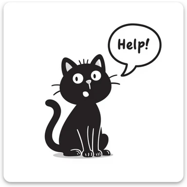 cute cat yelling 'Help!' with comic speech bubble sticker