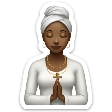 Black woman praying with cross necklace in hands sticker