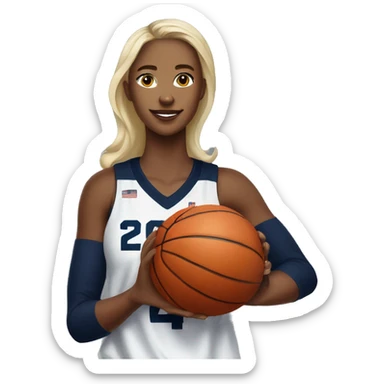 Basketball blonde female player wearing navy blue jersey that has the number 24 & holding a basketball sticker