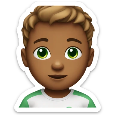 baby boy with green eyes wearing a t-shirt with a teddy bear on it sticker