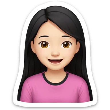 a girl genuinely feeling happy so so so much laughing so hard with her eyes folded long black hair asian girl on a pink shirt sticker