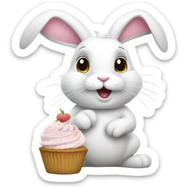 Rabbit with cupcake sticker